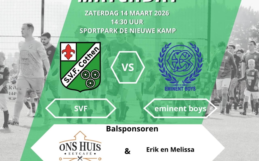 Zaterdag 14 maart SVF 1 – Eminent boys 1 aftrap 14:30u