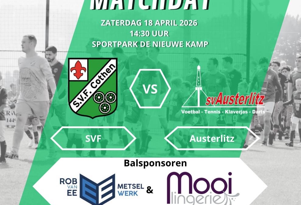 Zaterdag 18 april 2026: SVF – Austerlitz 14:30u