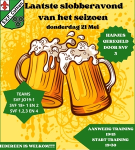 Laatste slobberavond van het seizoen: donderdag 21 mei